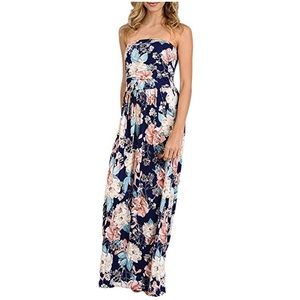 Strapless Floral Long Maxi Dress with Pockets